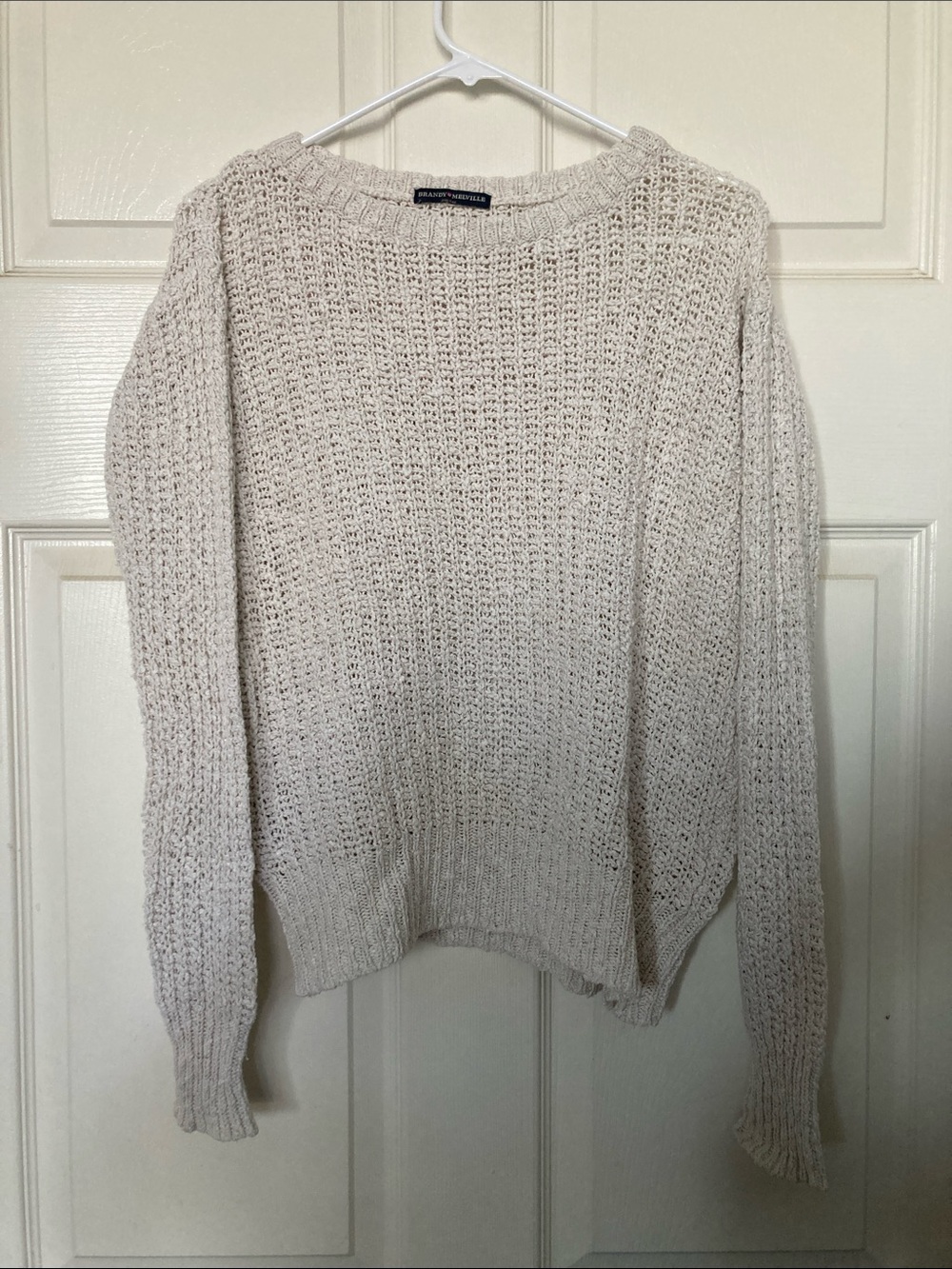 Brandy Melville Oatmeal Open-Knit Crewneck Sweater